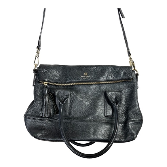 Kate Spade Black Pebbled‎ Leather Foldover Shoulder bag - Picture 1 of 10